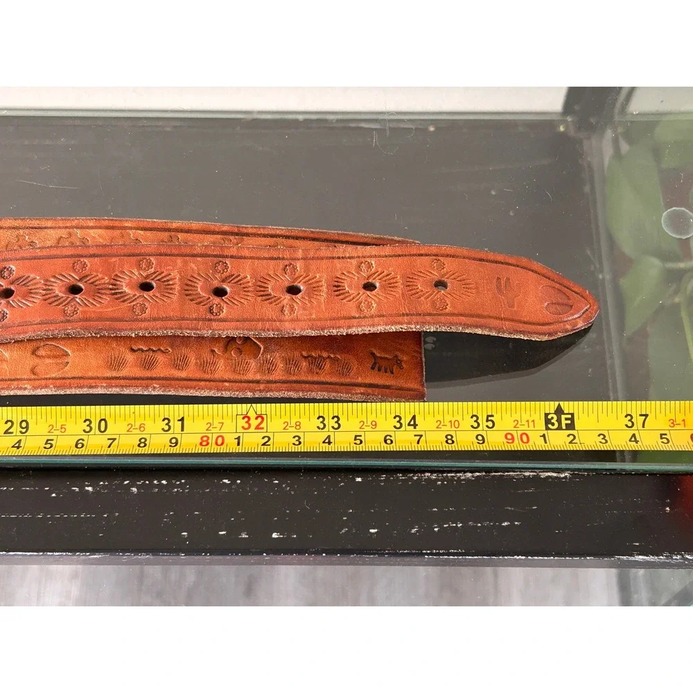 Vintage Tooled Leather Cartridge Belt Western Cowboy Longhorn Cactus 36 Inch